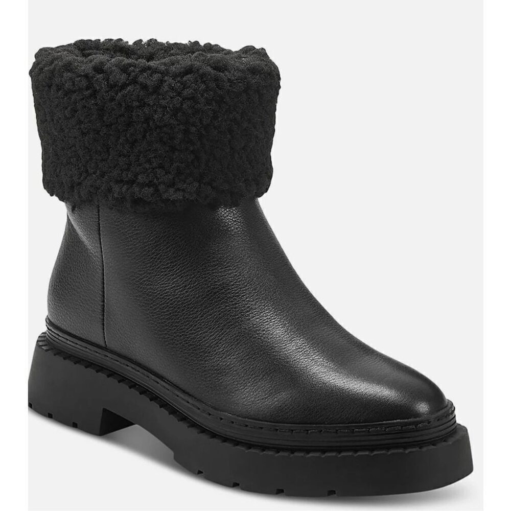 Marc Fisher LTD Boots Black Leather Fur Shearling Lug Sole Size 7 Ankle Booties